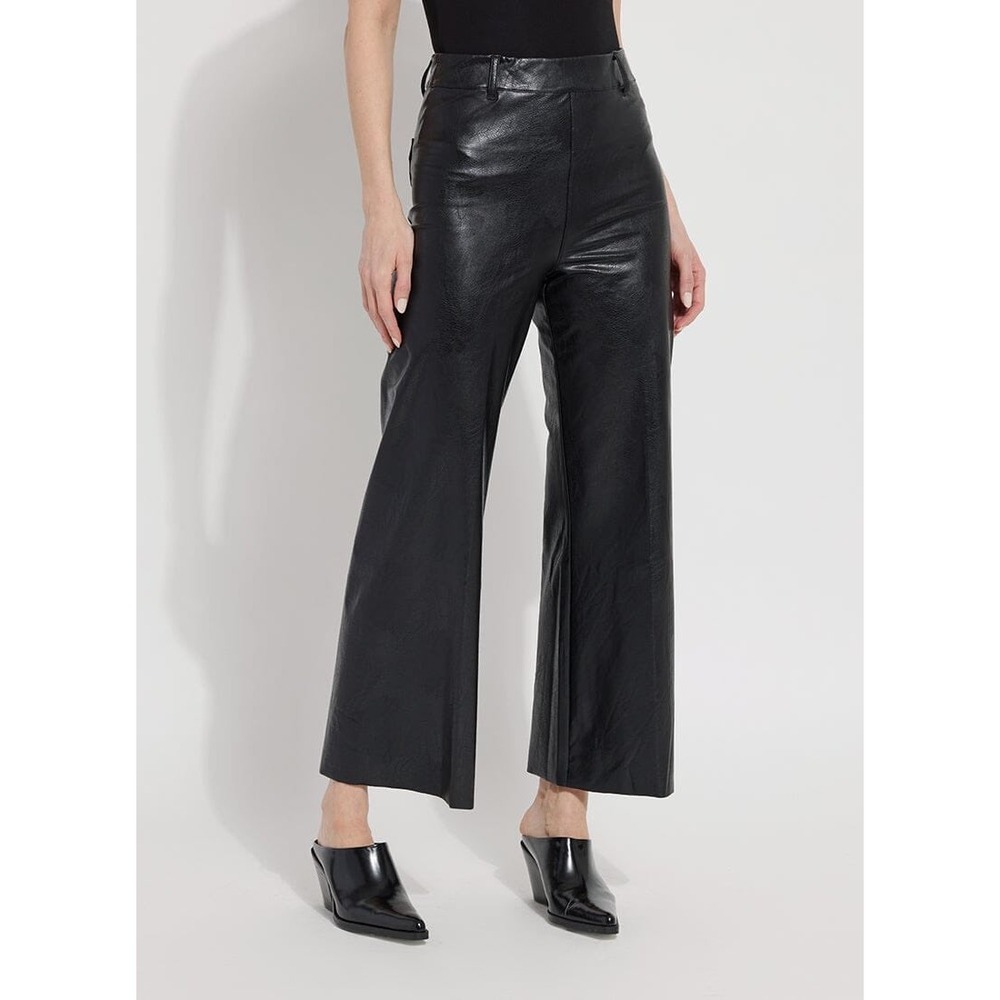 Lysse Womens Vegan Leather Wide Leg Pants Black Size Small High Rise 28 Inseam